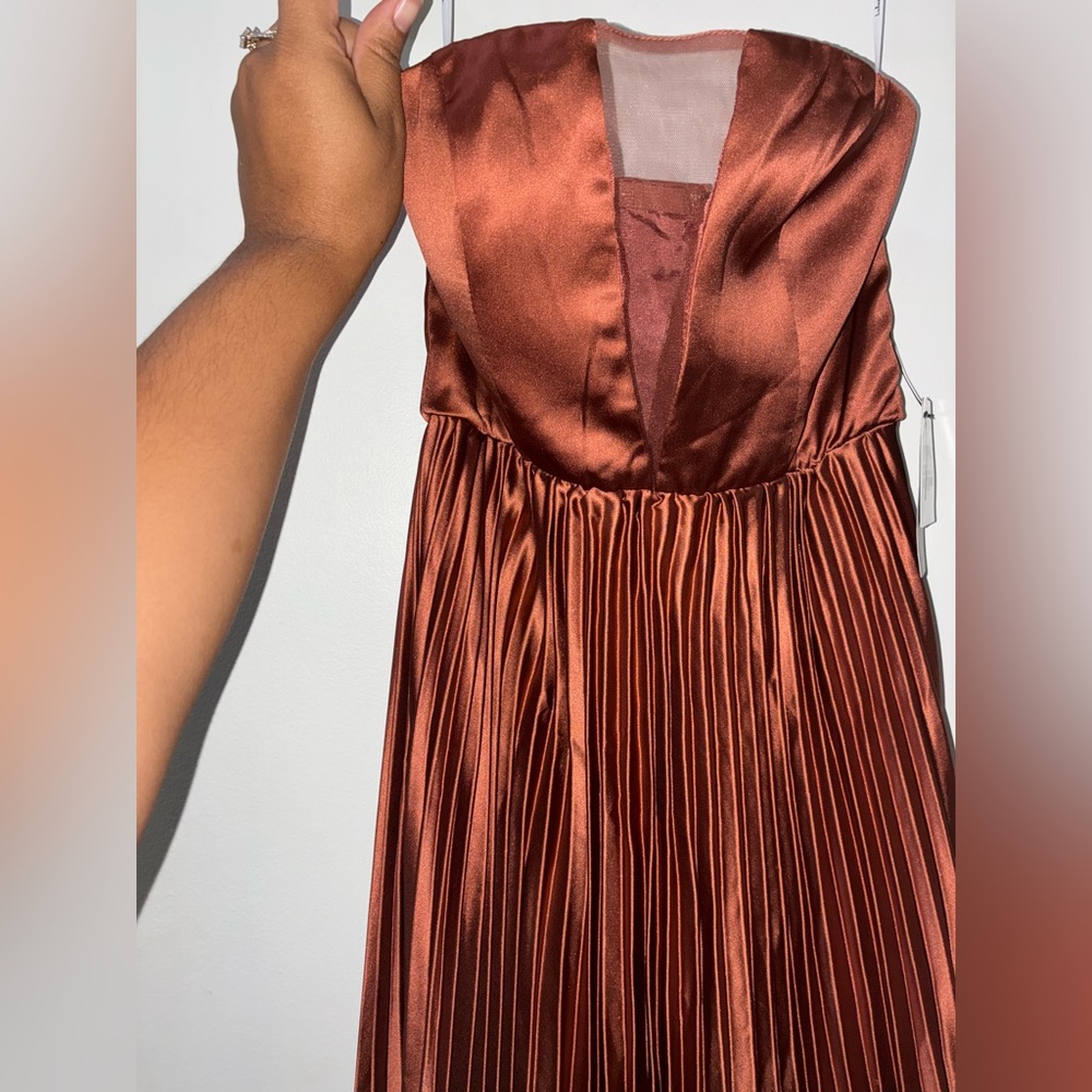 Lulus copper pleated Strapless maxi Dress NWT